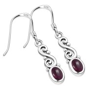Ethnic Spiral Sterling Silver Earrings w/ Garnet Stone, ep175